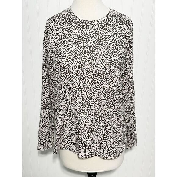 Lands' End Women's Leopard Print Long Sleeve Pullover Shirt Brown WhiteSize XL - Picture 1 of 9